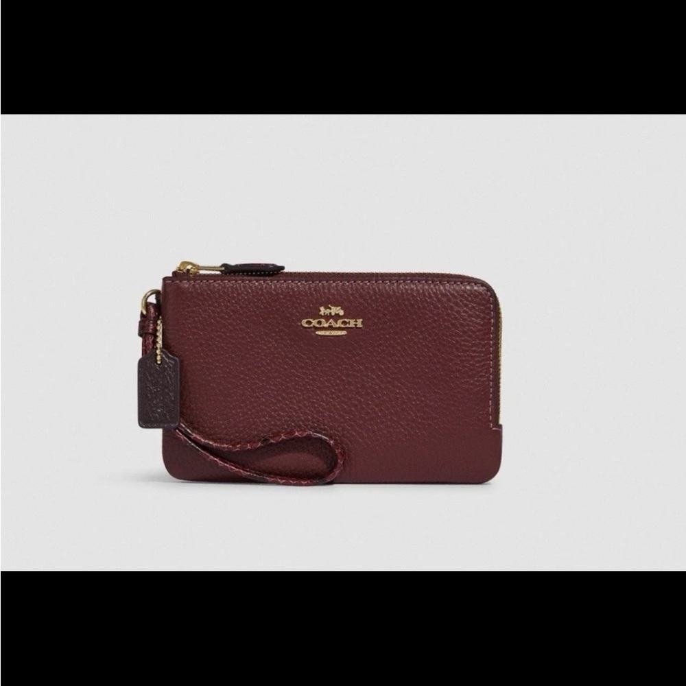 COACH DOUBLE CORNER ZIP  WRISTLET LEATHER BURGUNDY